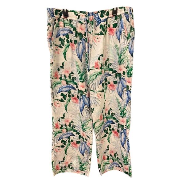 Tommy Bahama Linen Pants Womens XL Floral Tropical Hawaiian Drawstring Beach